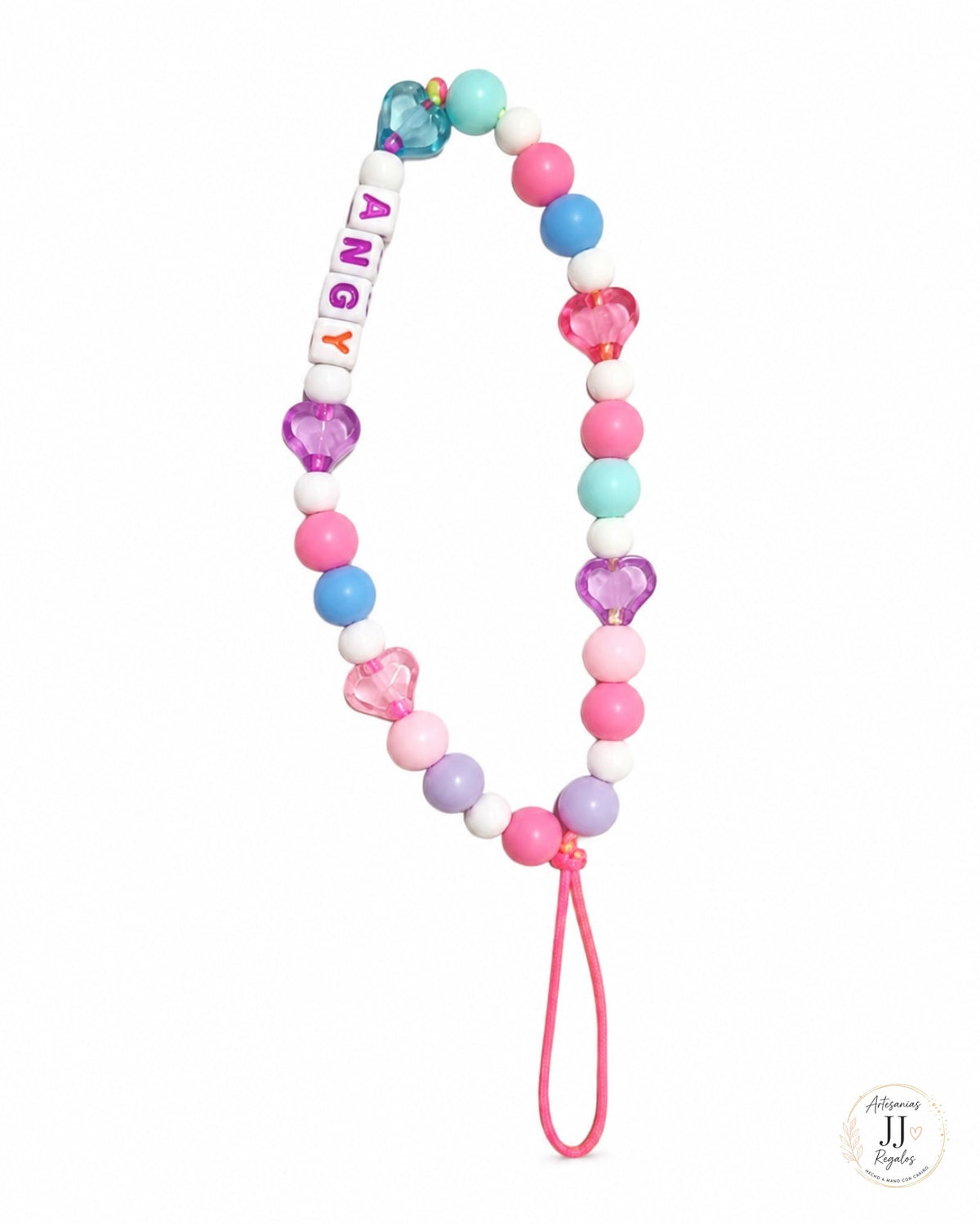 Charm personalizado ANGY con cuentas de colores y corazones