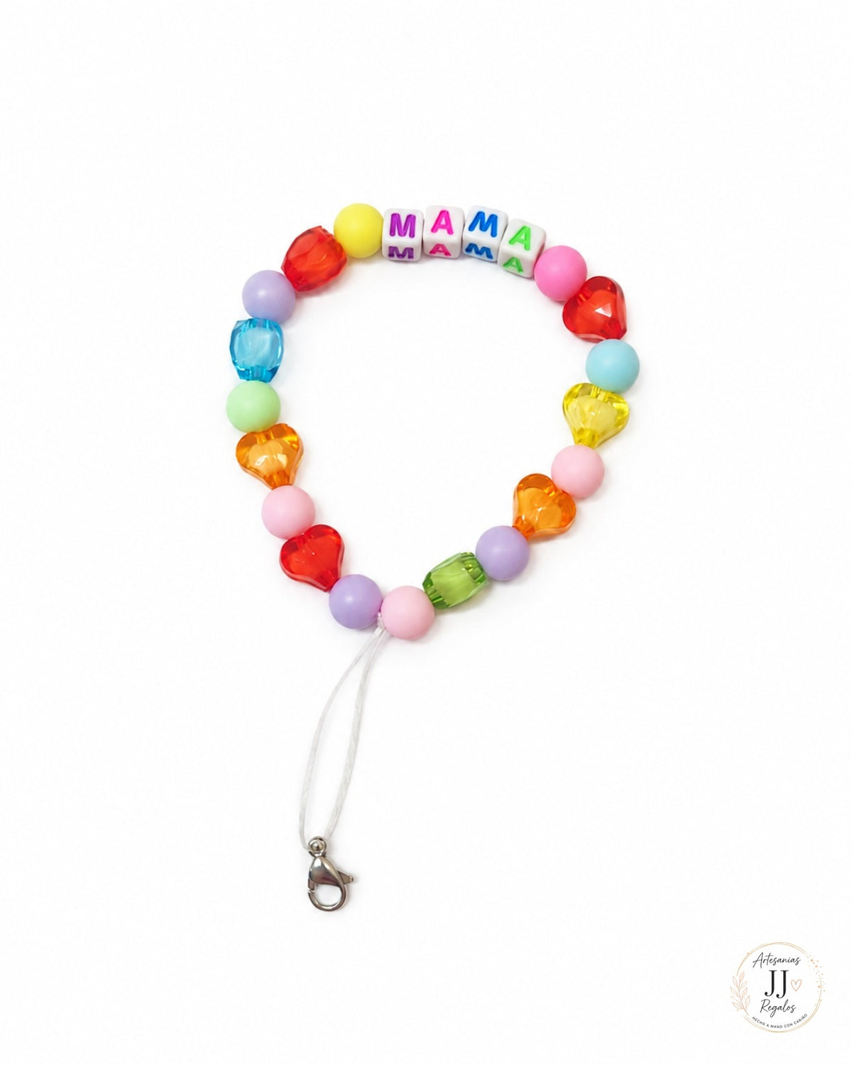 Charm personalizado MAMÁ con cuentas multicolor y corazones