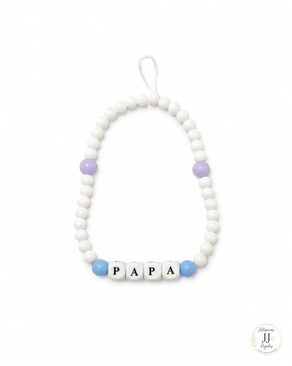 Charm personalizado PAPÁ con cuentas blancas, azules y lilas