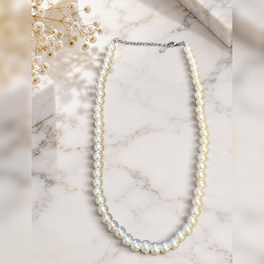 Collar de Cuentas Efecto Perla Blanca con Cierre Ajustable