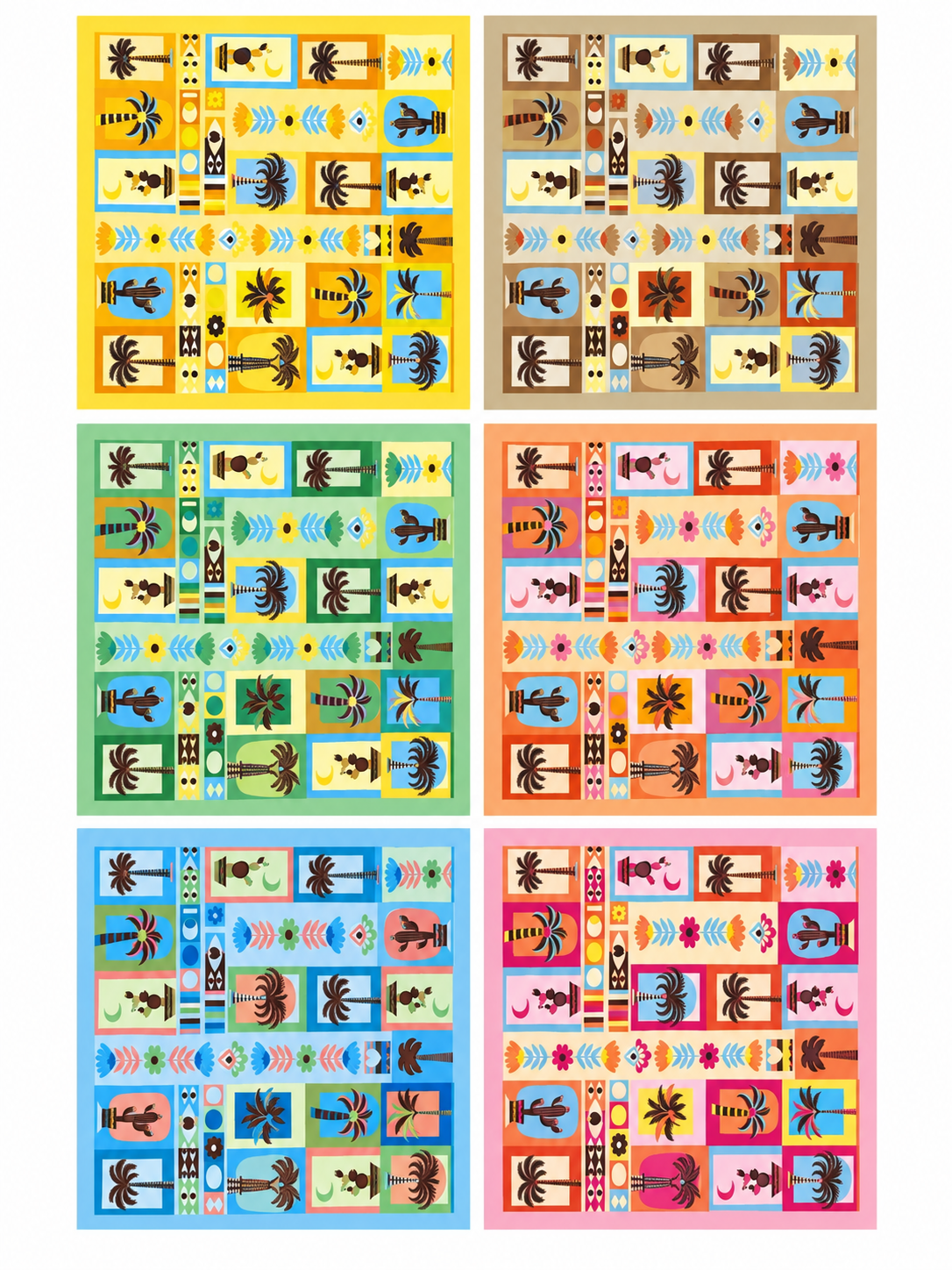 Muestrario de los seis colores disponibles del pañuelo