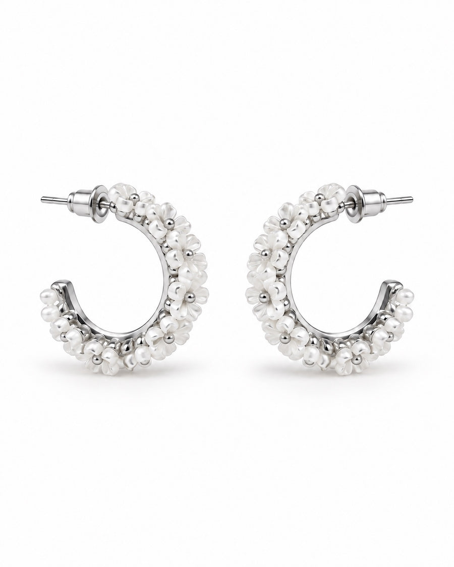 Pendientes aro floral de hierro - dorado o plata