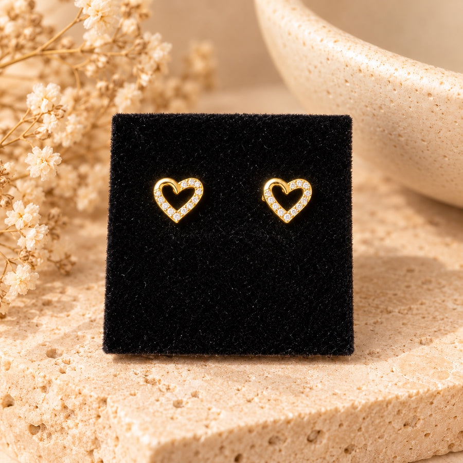 Pendientes Corazón Dorados Brillantes