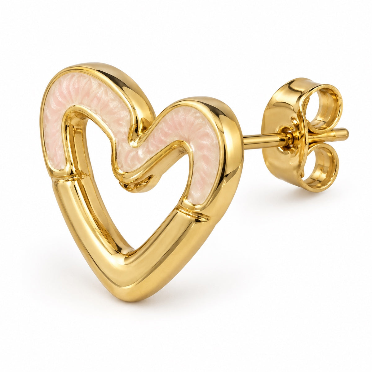 Pendiente corazón dorado rosa con cierre de presión