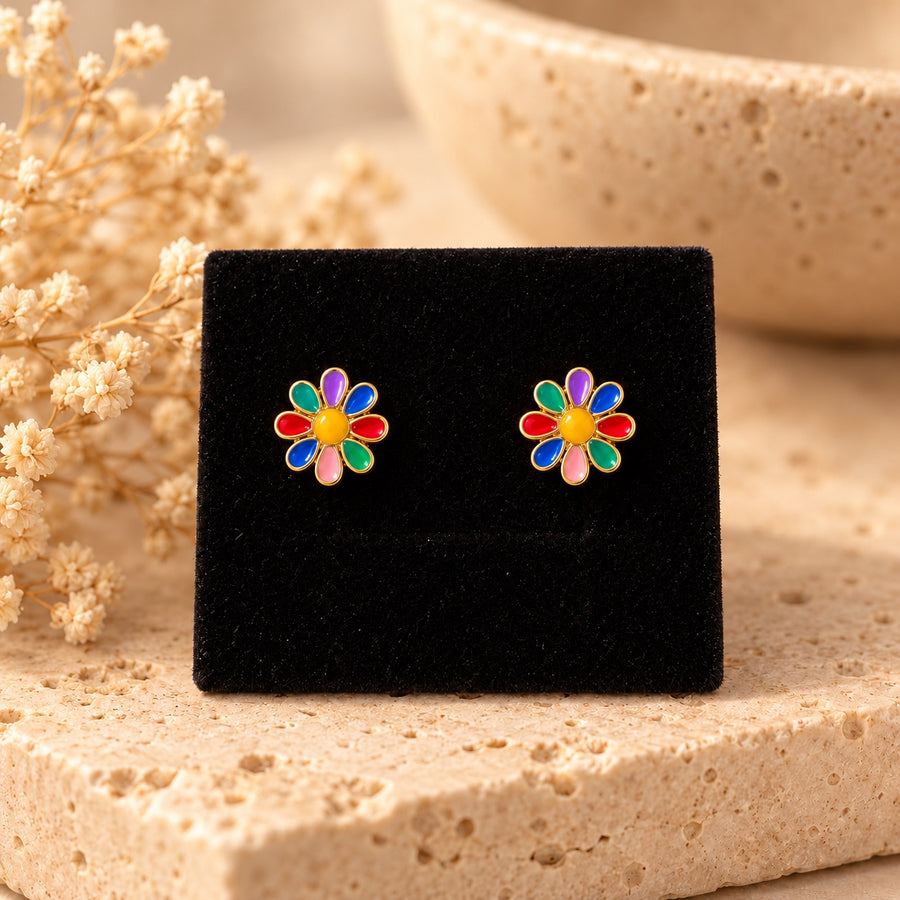 Pendientes Flor Multicolor Dorados