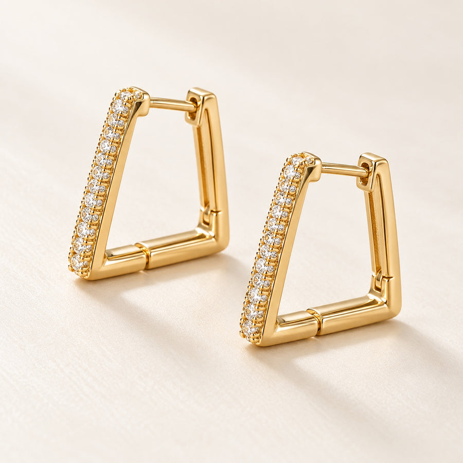 Pendientes geométricos dorados con circonitas – Acero inoxidable