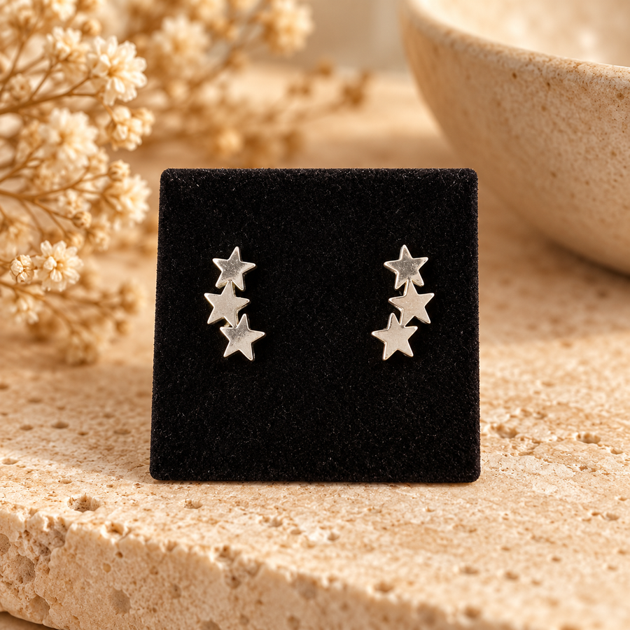 Pendientes Tres Estrellas Plateadas